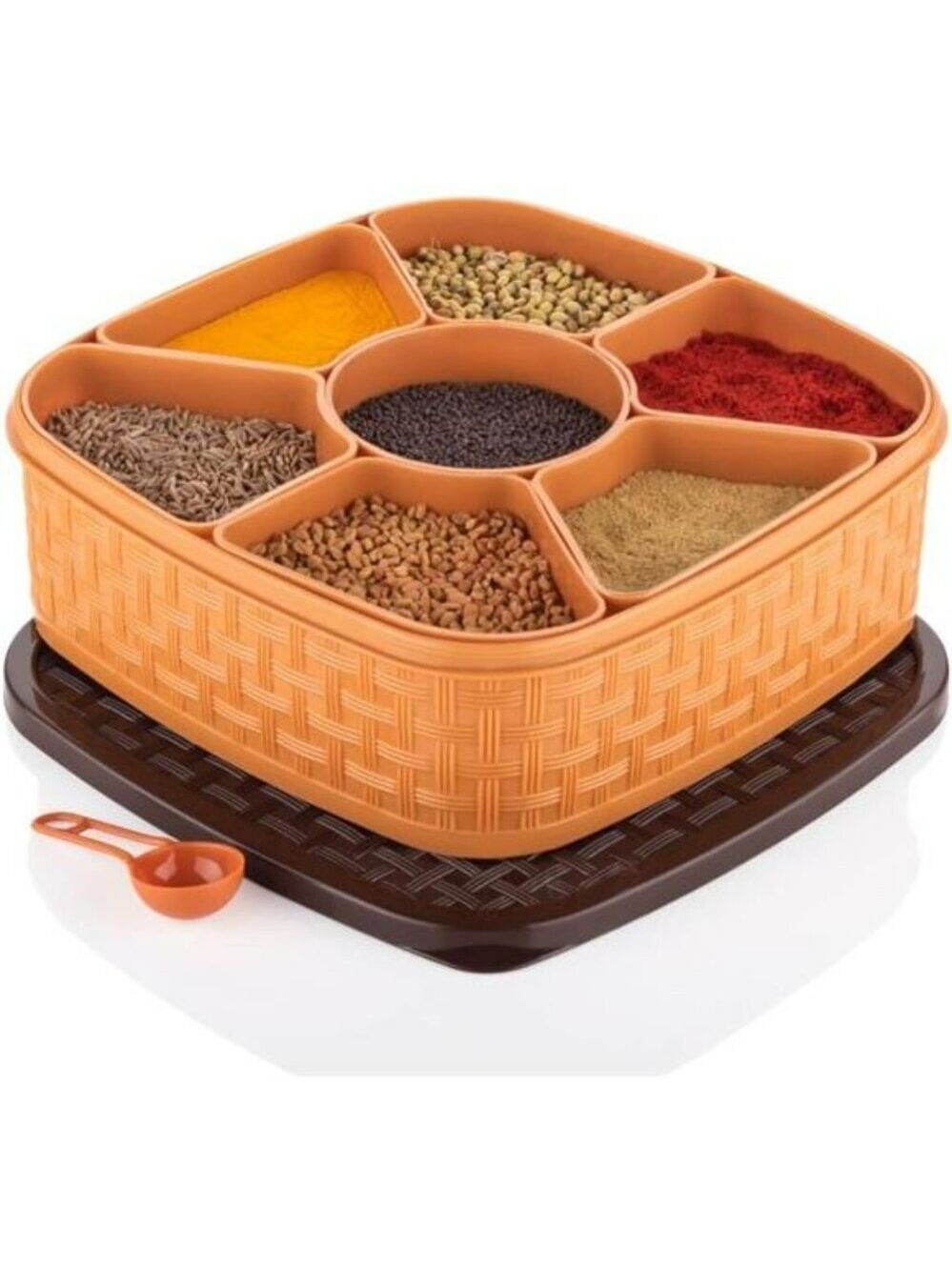 Plastic masala spice box with 7 compartments dry fruit container kitchen storage
